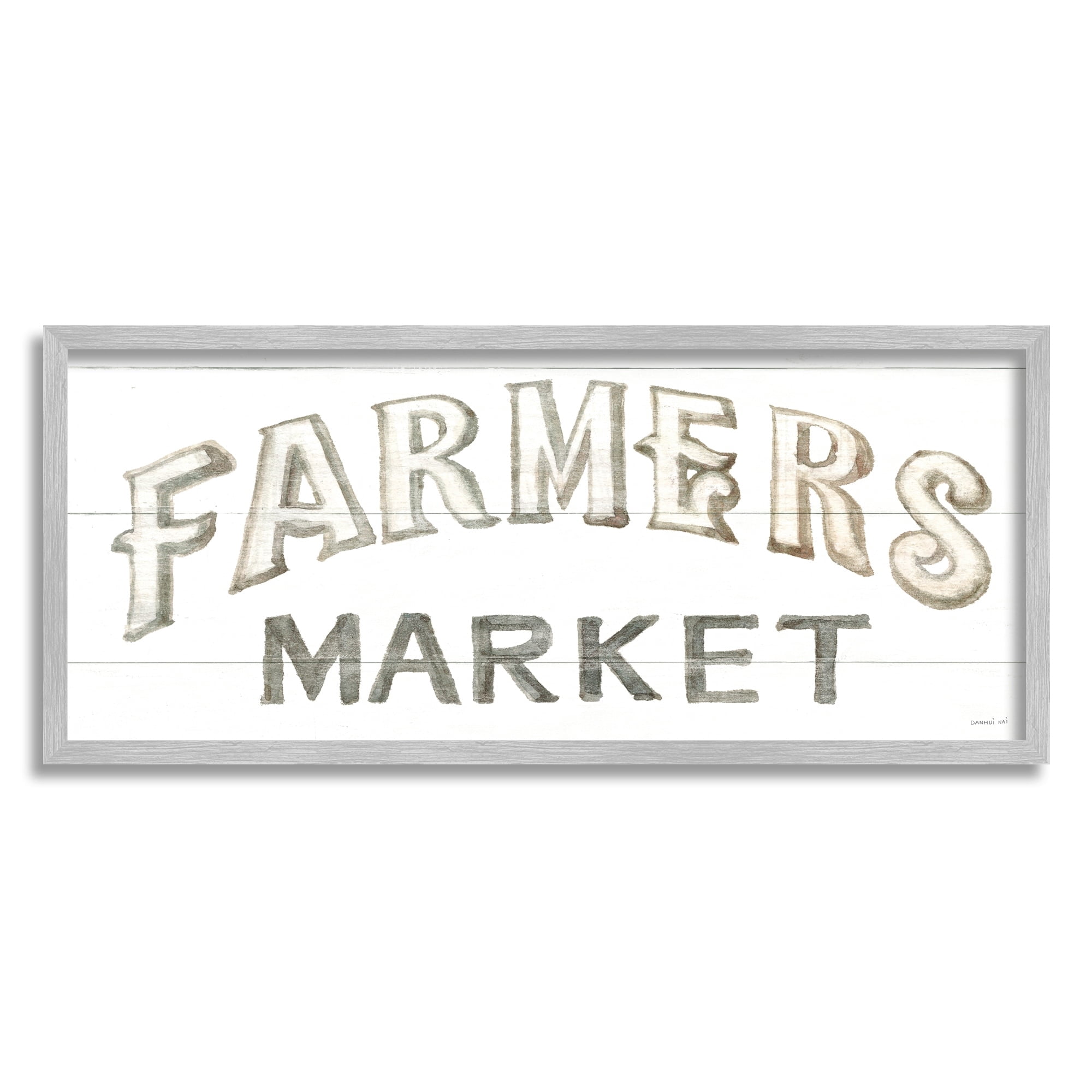 Stupell Industries Traditional Farmers Market Sign Classic Typography Graphic Art Gray Framed Art Print Wall Art, 24x10, by Danhui Nai