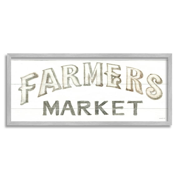 Stupell Industries Traditional Farmers Market Sign Classic Typography Graphic Art Gray Framed Art Print Wall Art, 24x10, by Danhui Nai