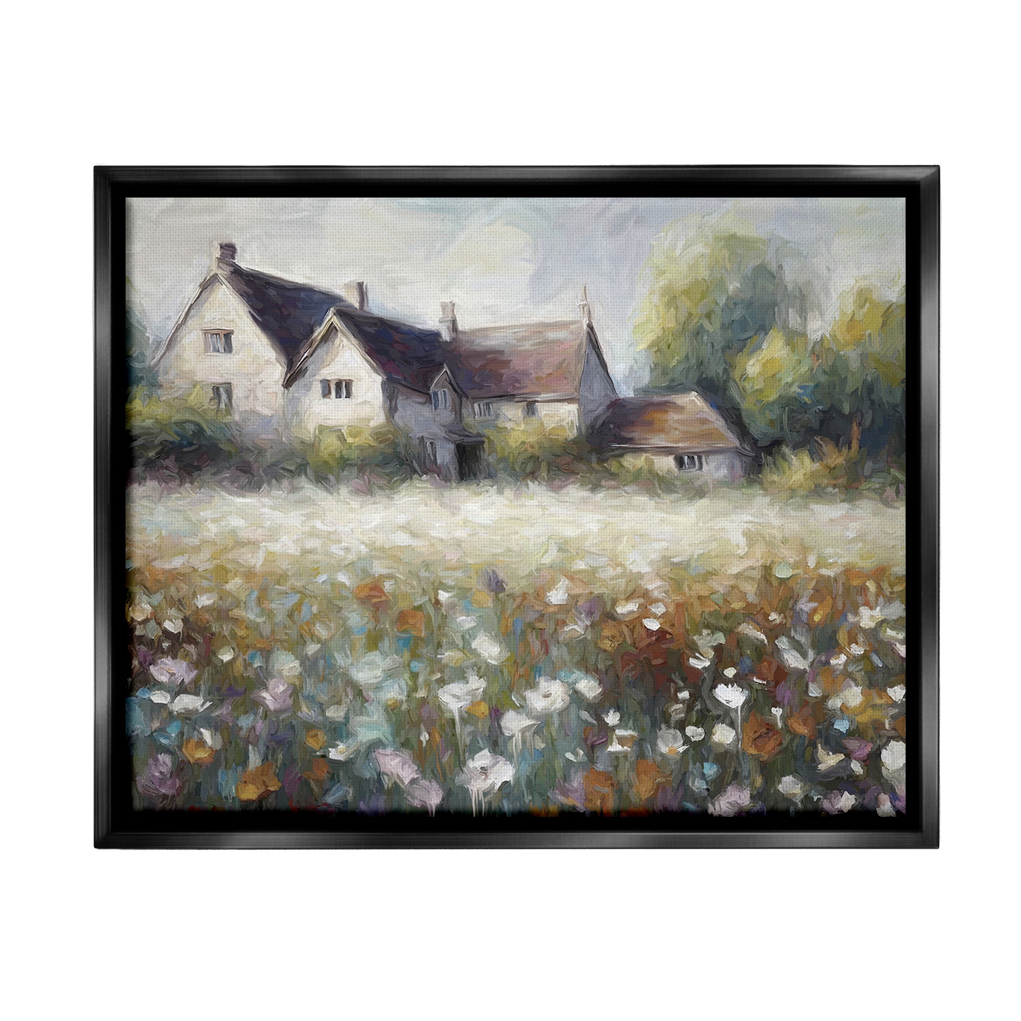 Stupell Industries Traditional Farmhouse Meadow Landscape Painting Black Floater Framed Canvas Art Print Wall Art, 31 x 25