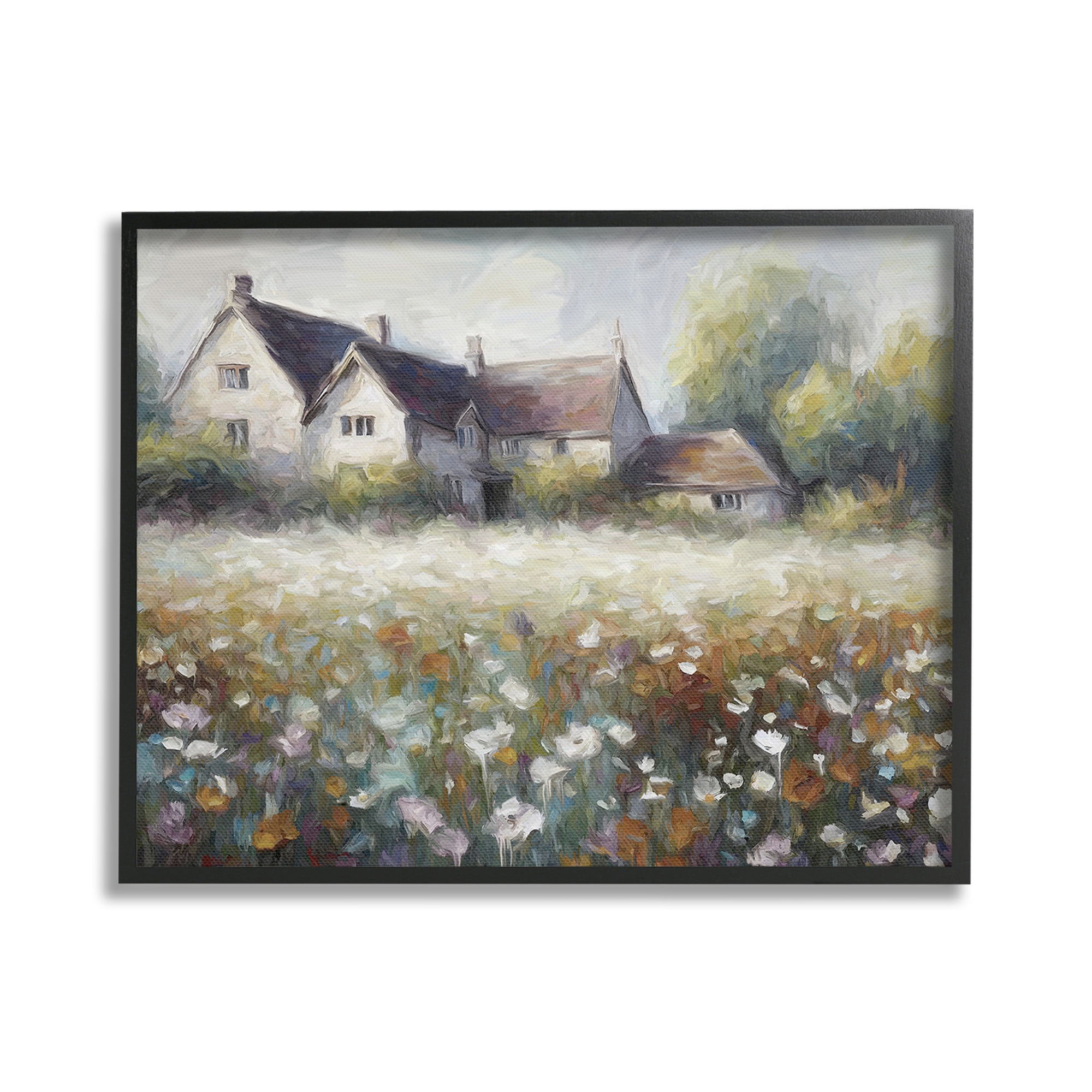 Stupell Industries Traditional Farmhouse Meadow Landscape Painting Black Framed Art Print Wall Art, 20 x 16