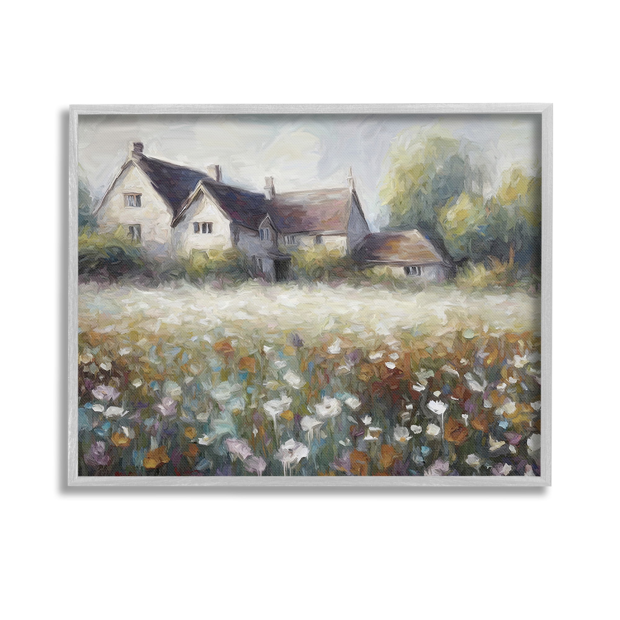 Stupell Industries Traditional Farmhouse Meadow Landscape Painting Gray Framed Art Print Wall Art, 14 x 11