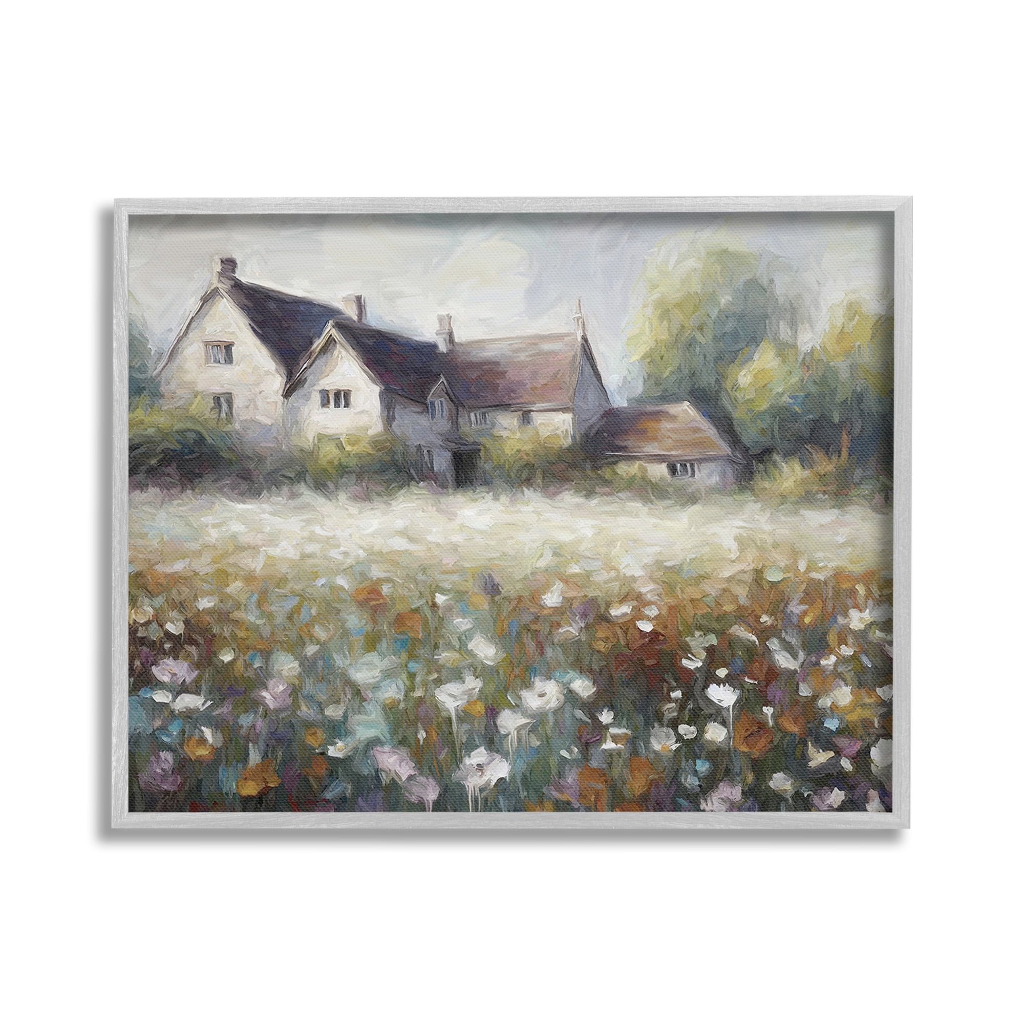 Stupell Industries Traditional Farmhouse Meadow Landscape Painting Gray Framed Art Print Wall Art, 30 x 24