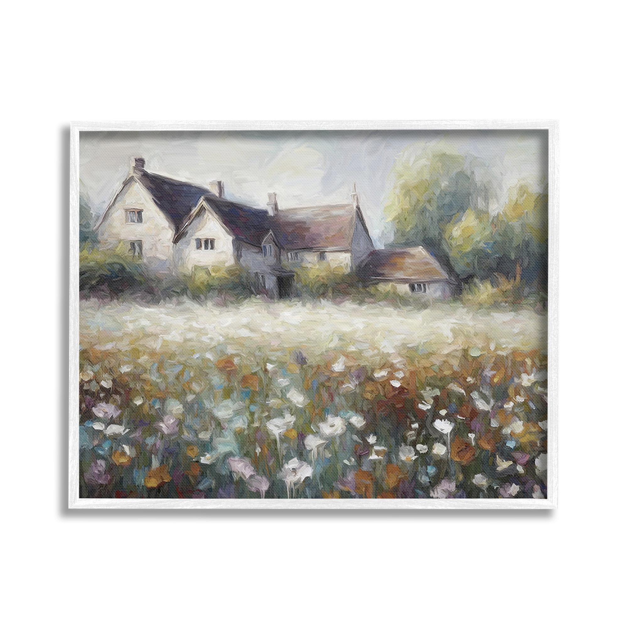 Stupell Industries Traditional Farmhouse Meadow Landscape Painting White Framed Art Print Wall Art, 30 x 24