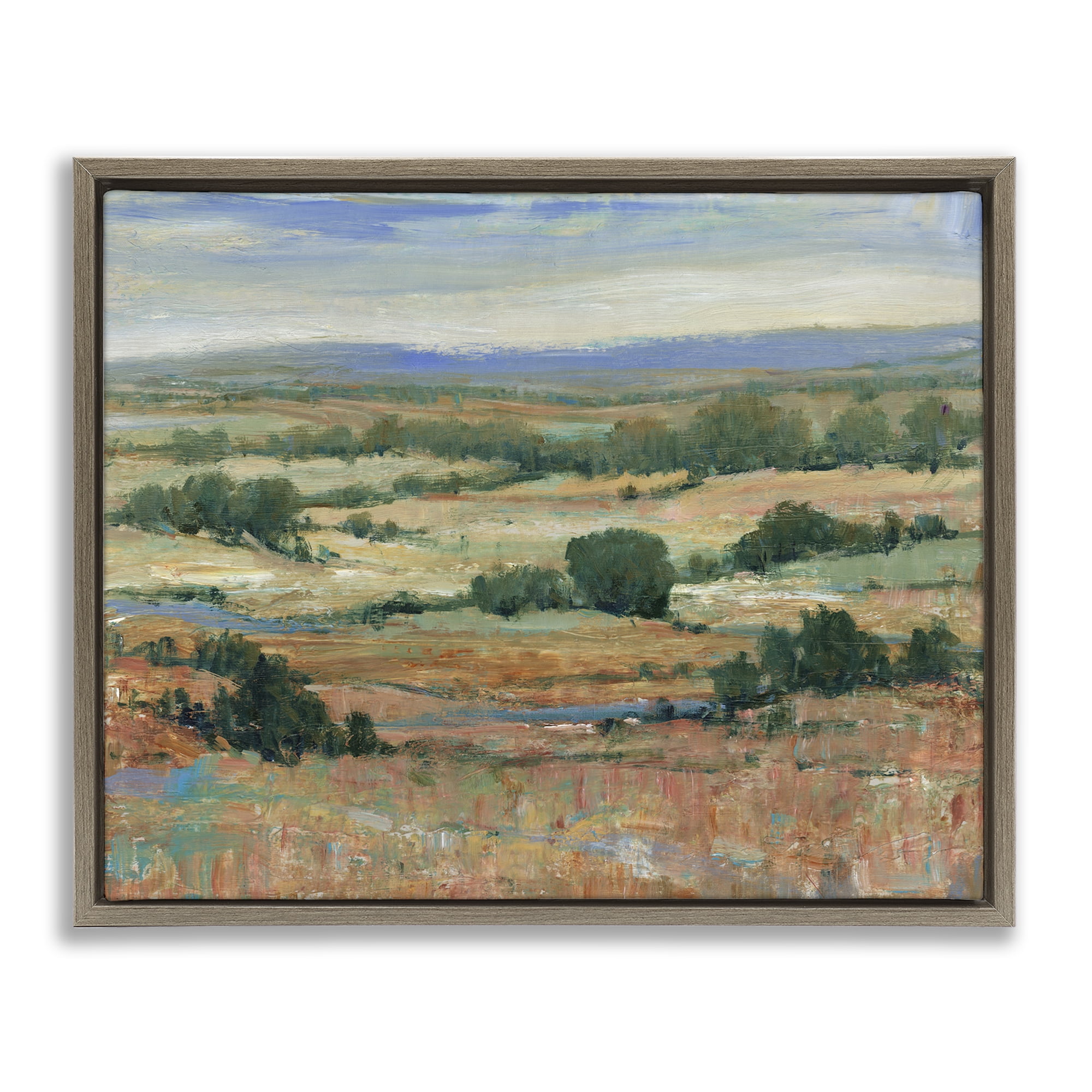 Stupell Industries Traditional Farmland Landscape Landscape & Nature Painting Brown Floater Framed Canvas Art Print Wall Art, 21 x 17