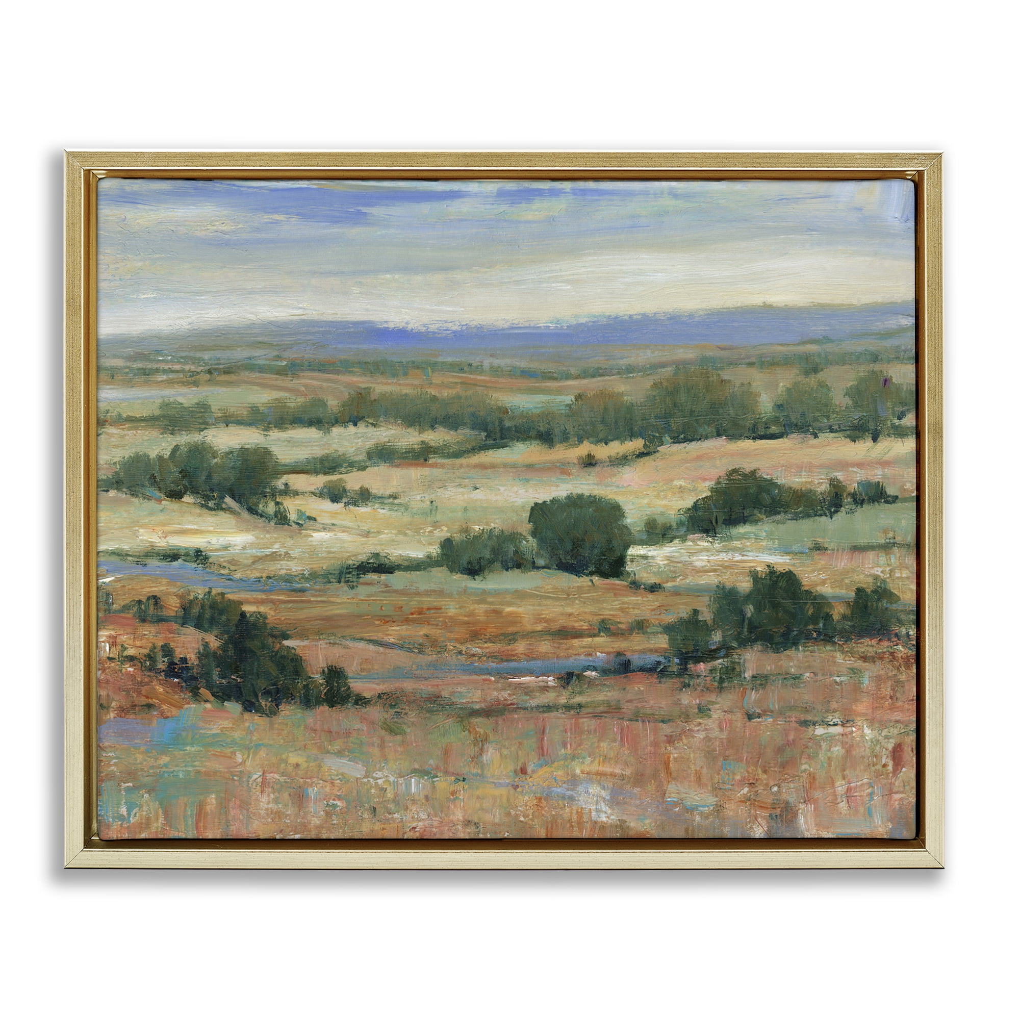Stupell Industries Traditional Farmland Landscape Landscape & Nature Painting Gold Floater Framed Canvas Art Print Wall Art, 21 x 17