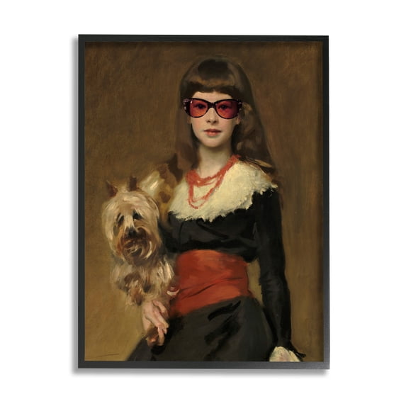 Stupell Industries Traditional Female Portrait Modernized Puppy Glam Sunglasses Animals & Insects Painting Black Framed Art Print Wall Art, 11 x 14