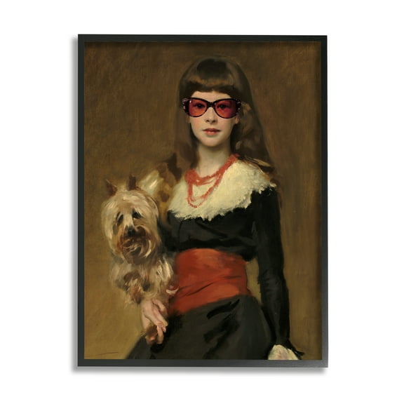 Stupell Industries Traditional Female Portrait Modernized Puppy Glam Sunglasses Animals & Insects Painting Black Framed Art Print Wall Art, 11 x 14