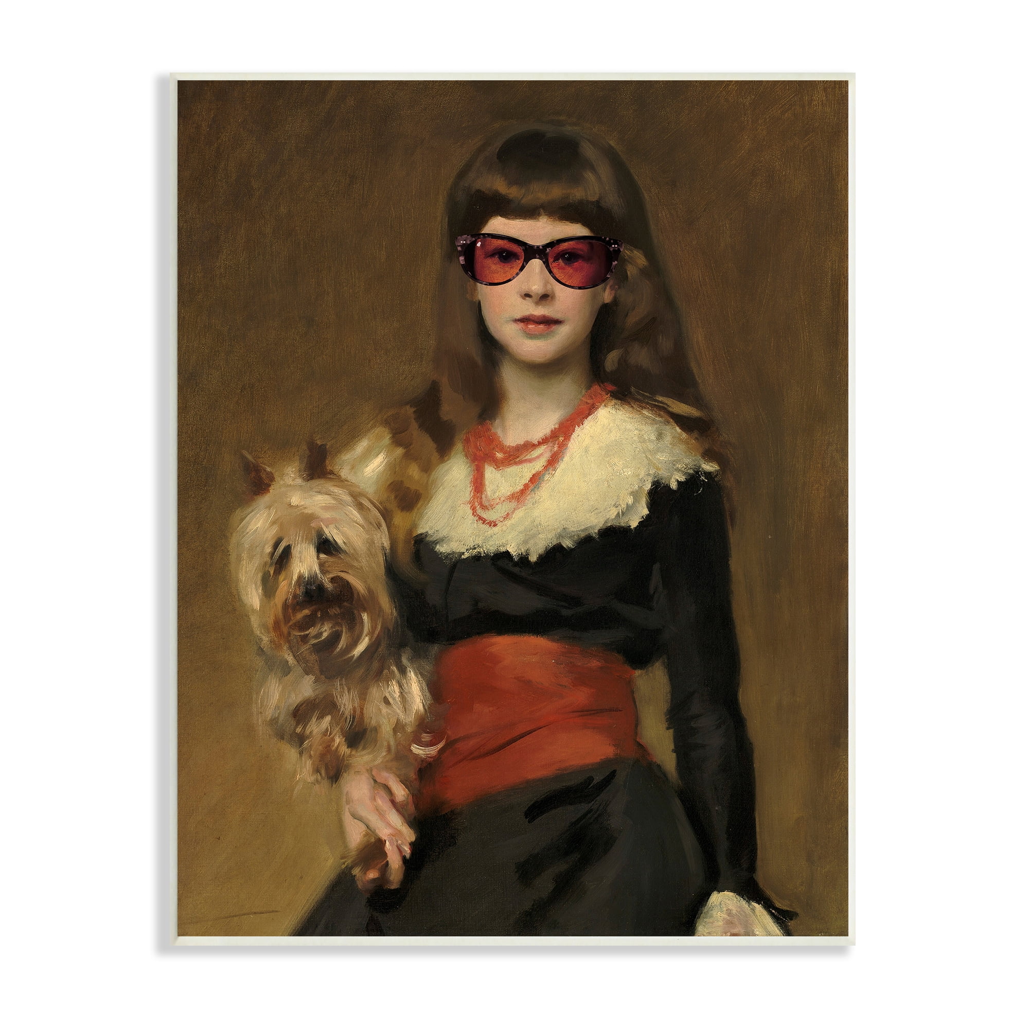 Stupell Industries Traditional Female Portrait Modernized Puppy Glam Sunglasses Animals & Insects Painting Unframed Art Print Wall Art, 13 x 19