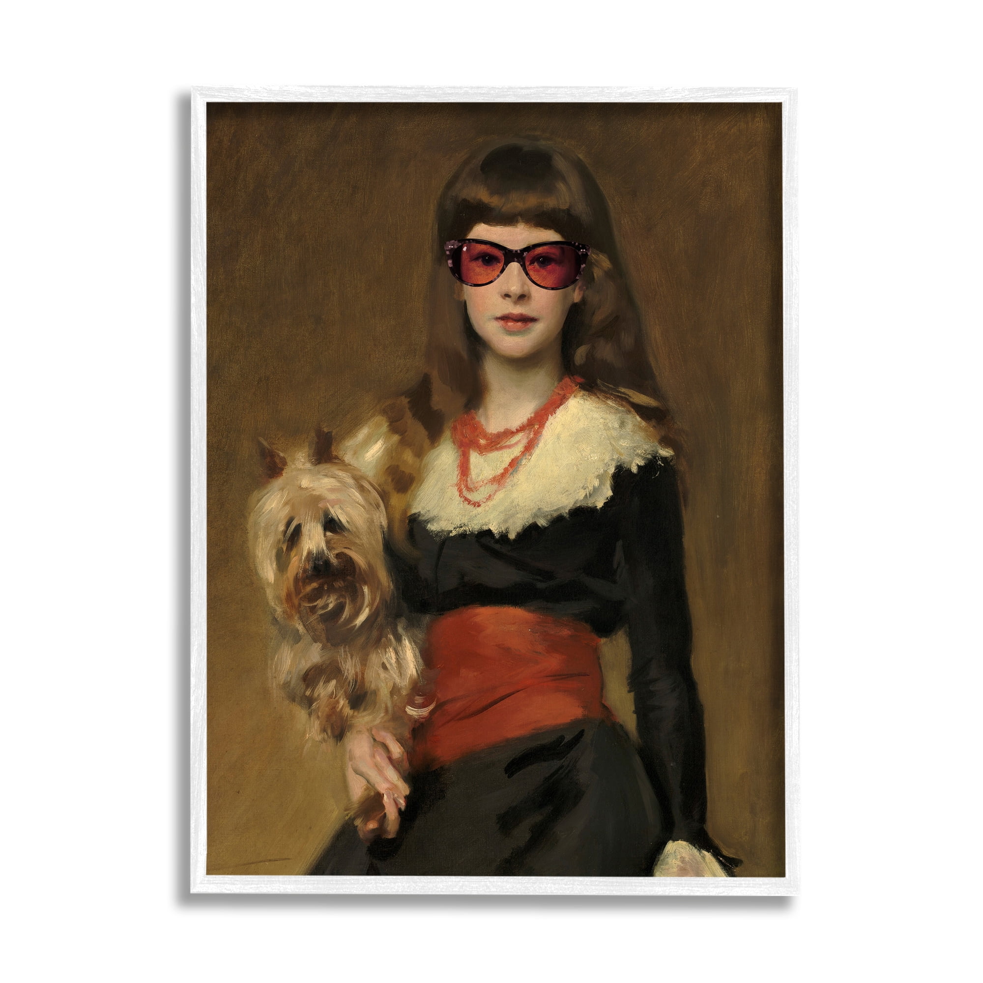 Stupell Industries Traditional Female Portrait Modernized Puppy Glam Sunglasses Novelty Painting White Framed Art Print Wall Art, 16 x 20, Design by Jacob Green