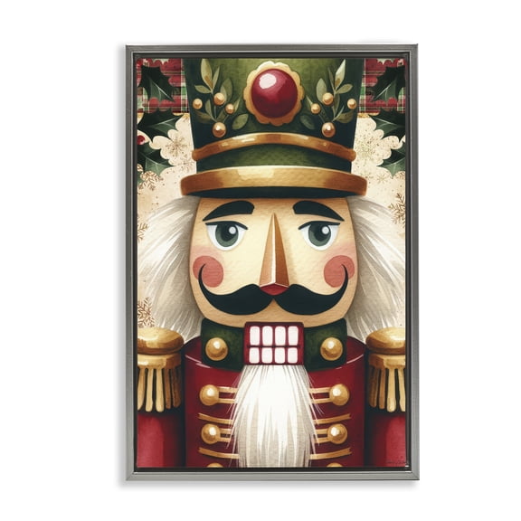 Traditional Festive Nutcracker Gray Floating Frame Canvas Art, 21 x 31, Made In USA