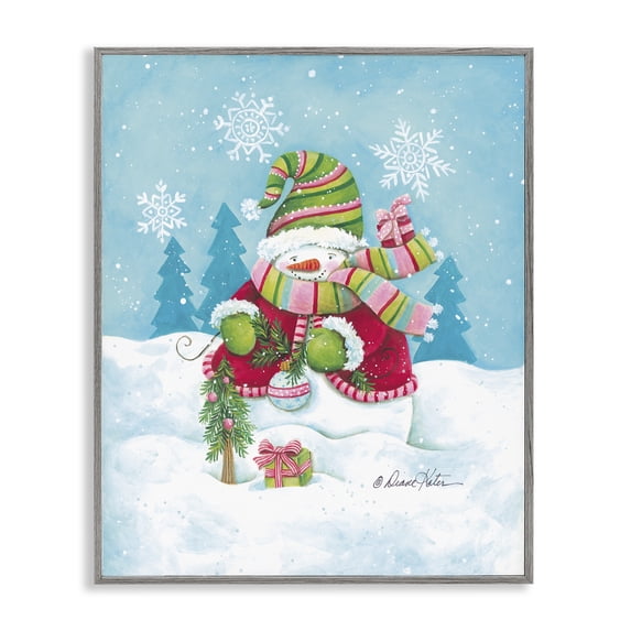 Stupell Industries Farmhouse Traditional Festive Snowman Gray Framed Giclee Art, 24 x 30, by Diane Kater