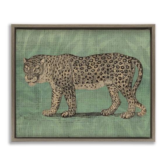 Stupell Industries Traditional Fierce Leopard on Green Brown Floating Frame Canvas Art, 21 x 17, by June Erica Vess