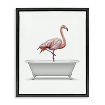 Stupell Industries Traditional Flamingo in Bath Bath & Laundry Painting Black Floater Framed Canvas Art Print Wall Art, 17 x 21