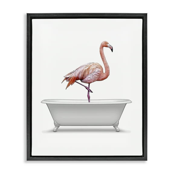Stupell Industries Traditional Flamingo in Bath Bath & Laundry Painting Black Floater Framed Canvas Art Print Wall Art, 17 x 21