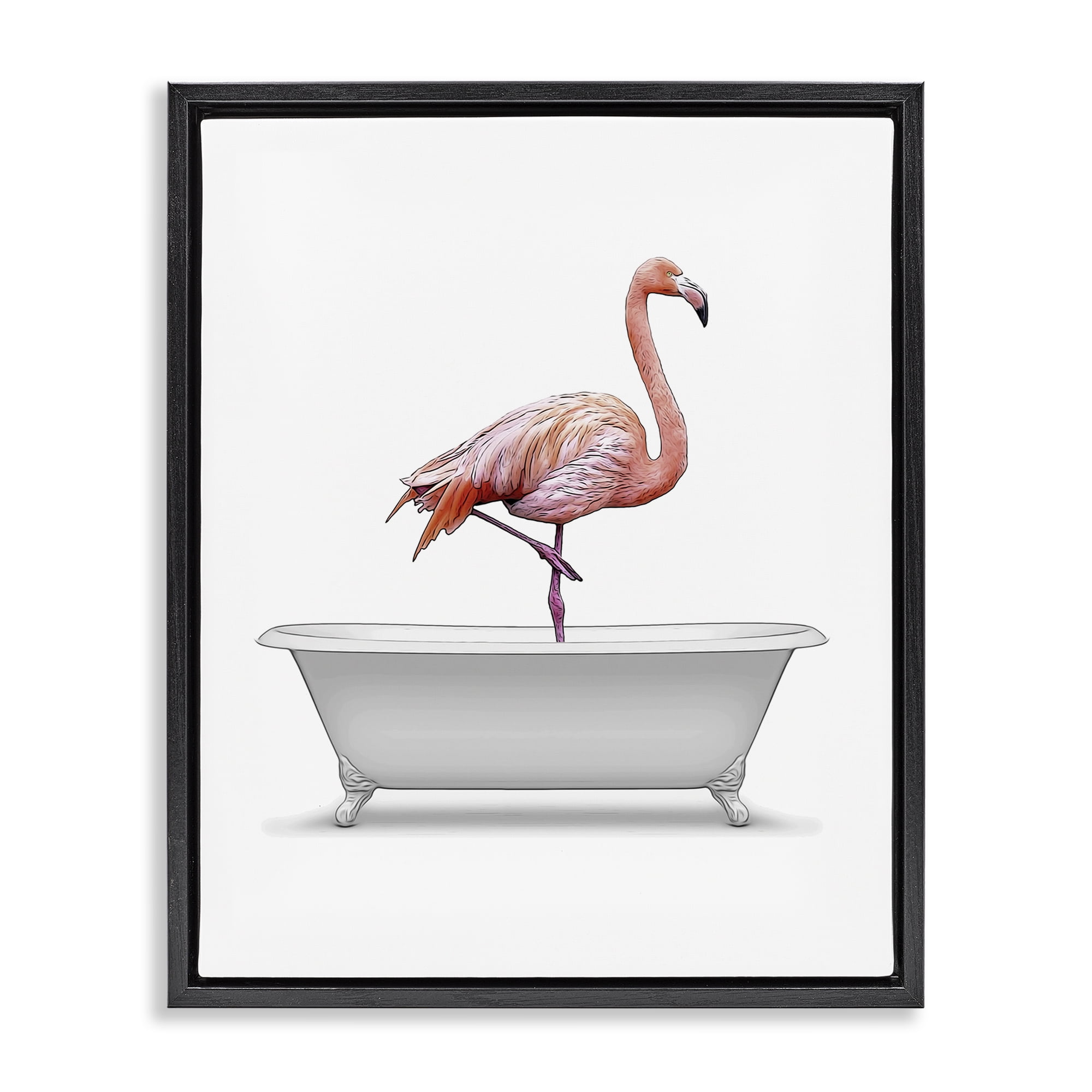 Stupell Industries Traditional Flamingo in Bath Bath & Laundry Painting Black Floater Framed Canvas Art Print Wall Art, 25 x 31