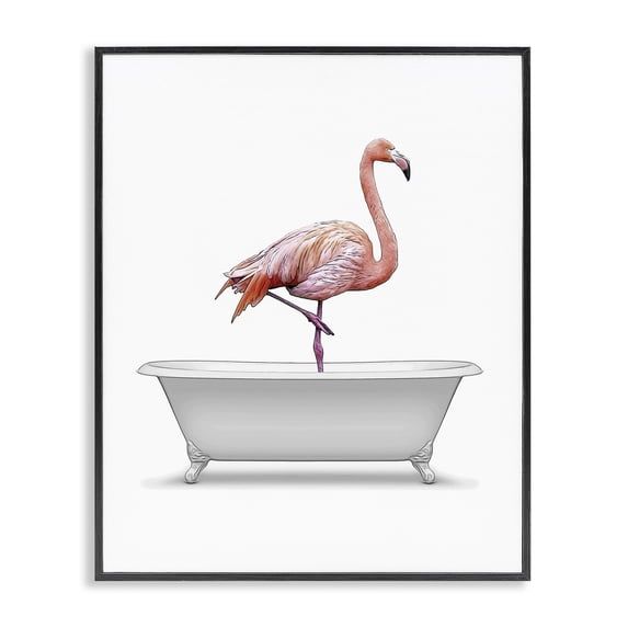 Stupell Industries Farmhouse Traditional Flamingo in Bath Black Framed Giclee Art, 16 x 20, by Annalisa Latella