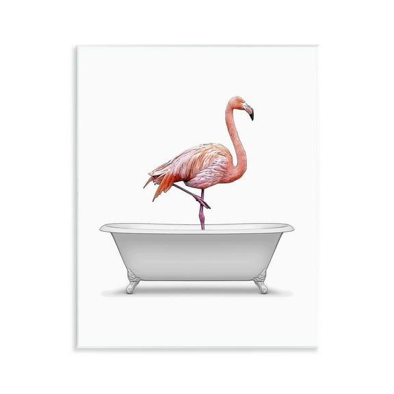 Stupell Industries Traditional Flamingo in Bath Bath & Laundry Painting Unframed Art Print Wall Art, 11 x 14