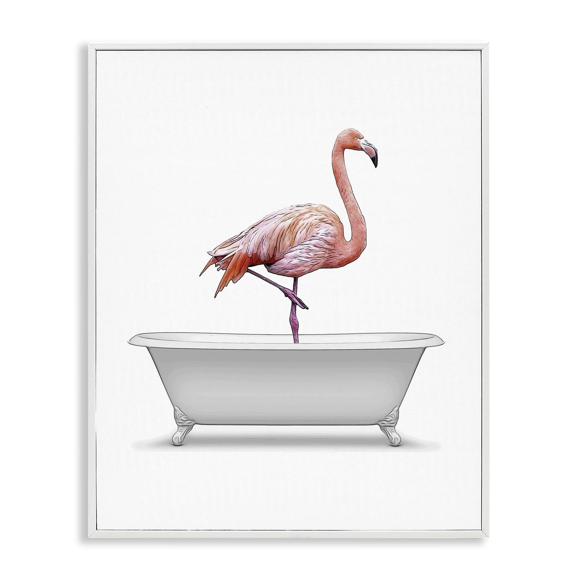 Stupell Industries Traditional Flamingo in Bath Bath & Laundry Painting White Framed Art Print Wall Art, 16 x 20