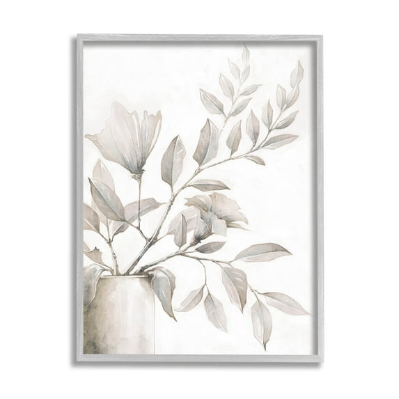 Stupell Industries Traditional Floral Arrangement Leaves Graphic Art Gray Framed Art Print Wall Art, Design by Cloverfield & Co.