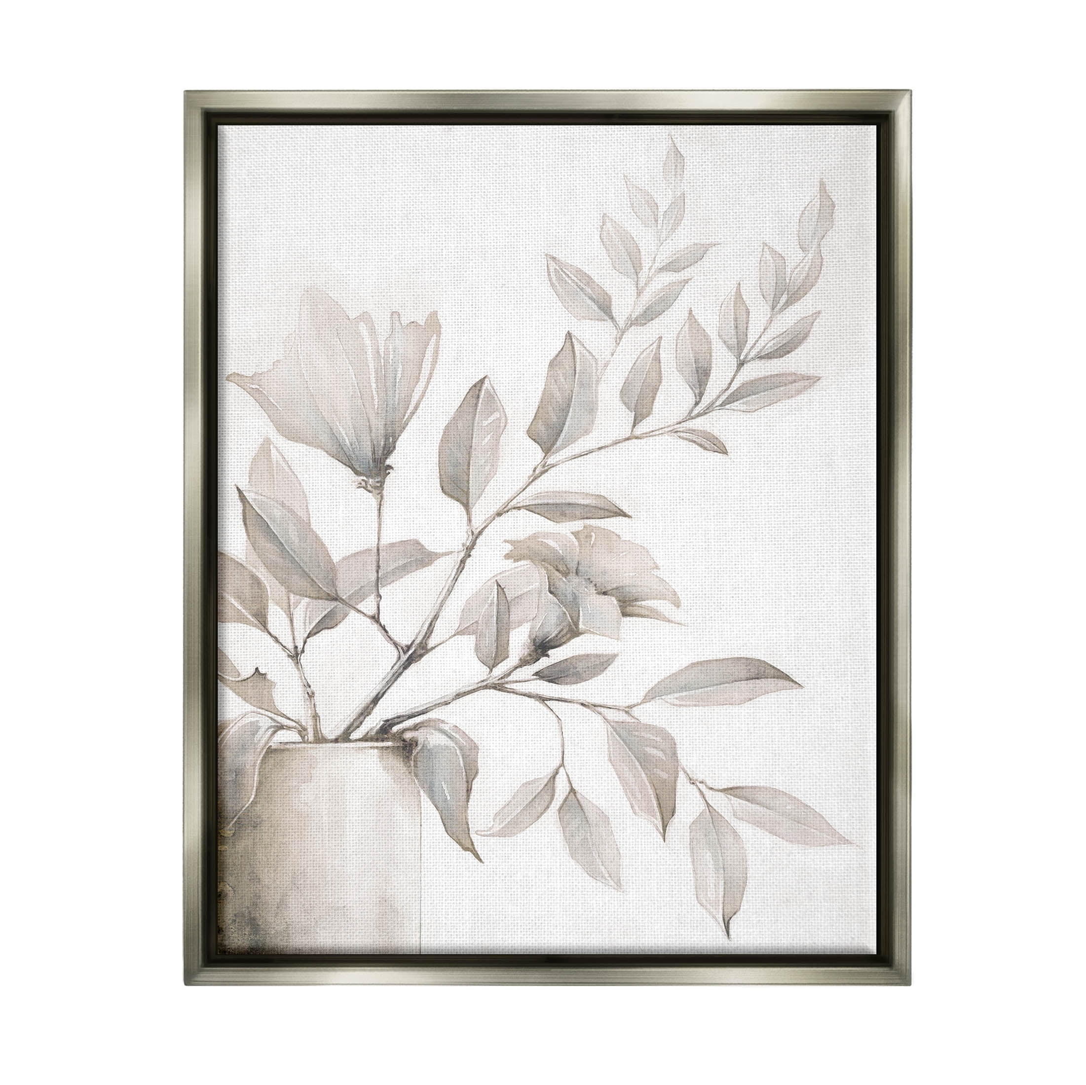 Stupell Industries Traditional Floral Arrangement Leaves Graphic Art Luster Gray Floating Framed Canvas Print Wall Art, Design by Cloverfield & Co.