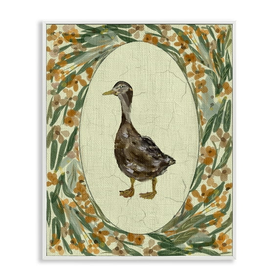 Stupell Industries Traditional Floral Duck Portrait White Framed Giclee Art design by Yen, 14 x 11