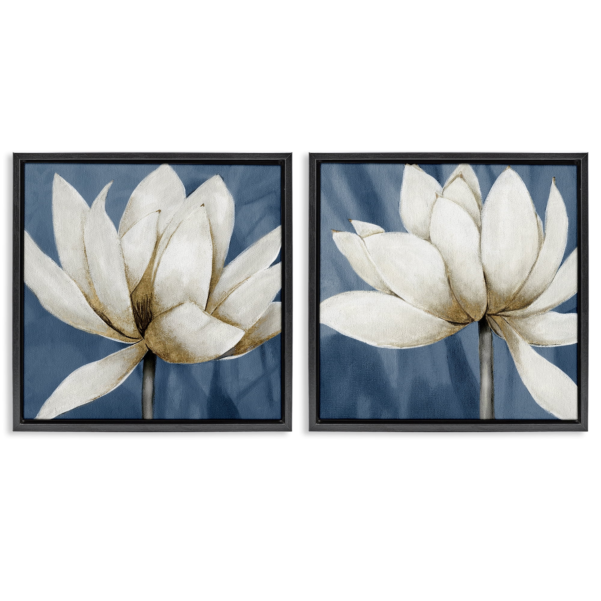 Stupell Industries Traditional Floral Falling Petals Plants & Flowers Painting Black Floater Framed Canvas Art Print Wall Art, 18 x 18, Set of 2