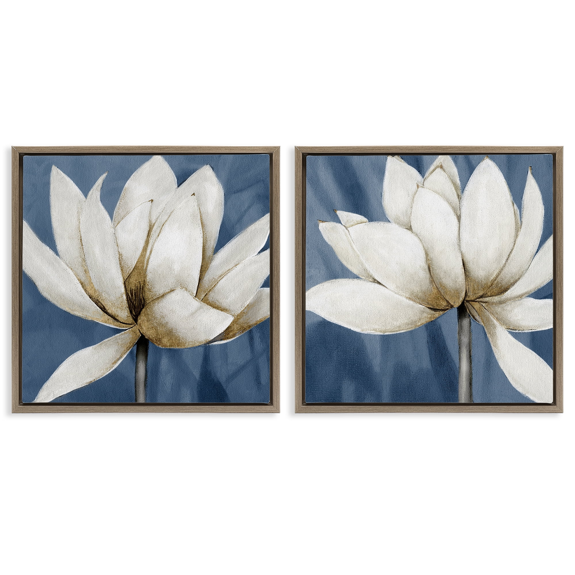 Stupell Industries Traditional Floral Falling Petals Plants & Flowers Painting Brown Floater Framed Canvas Art Print Wall Art, 25 x 25, Set of 2