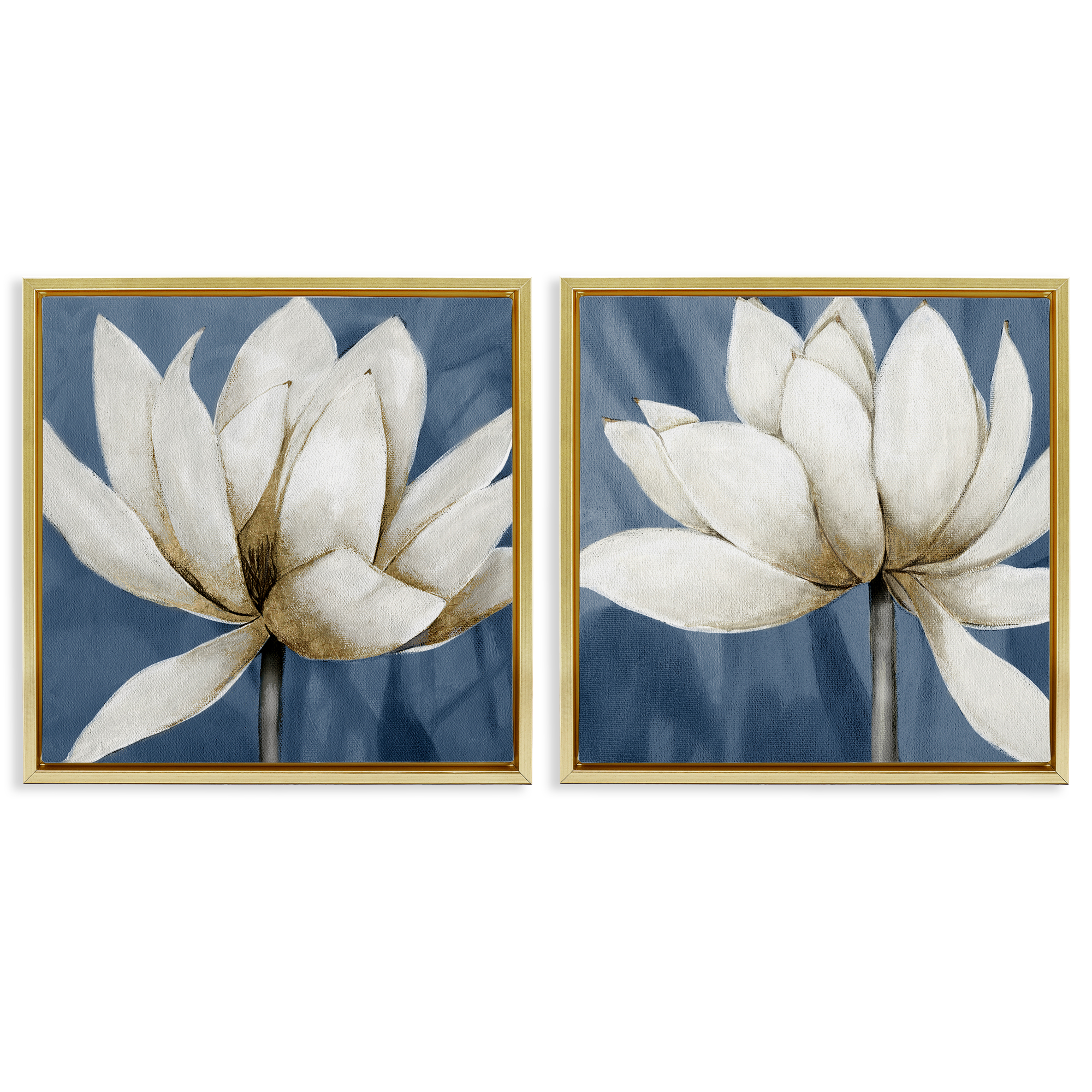 Stupell Industries Traditional Floral Falling Petals Plants & Flowers Painting Gold Floater Framed Canvas Art Print Wall Art, 25 x 25, Set of 2