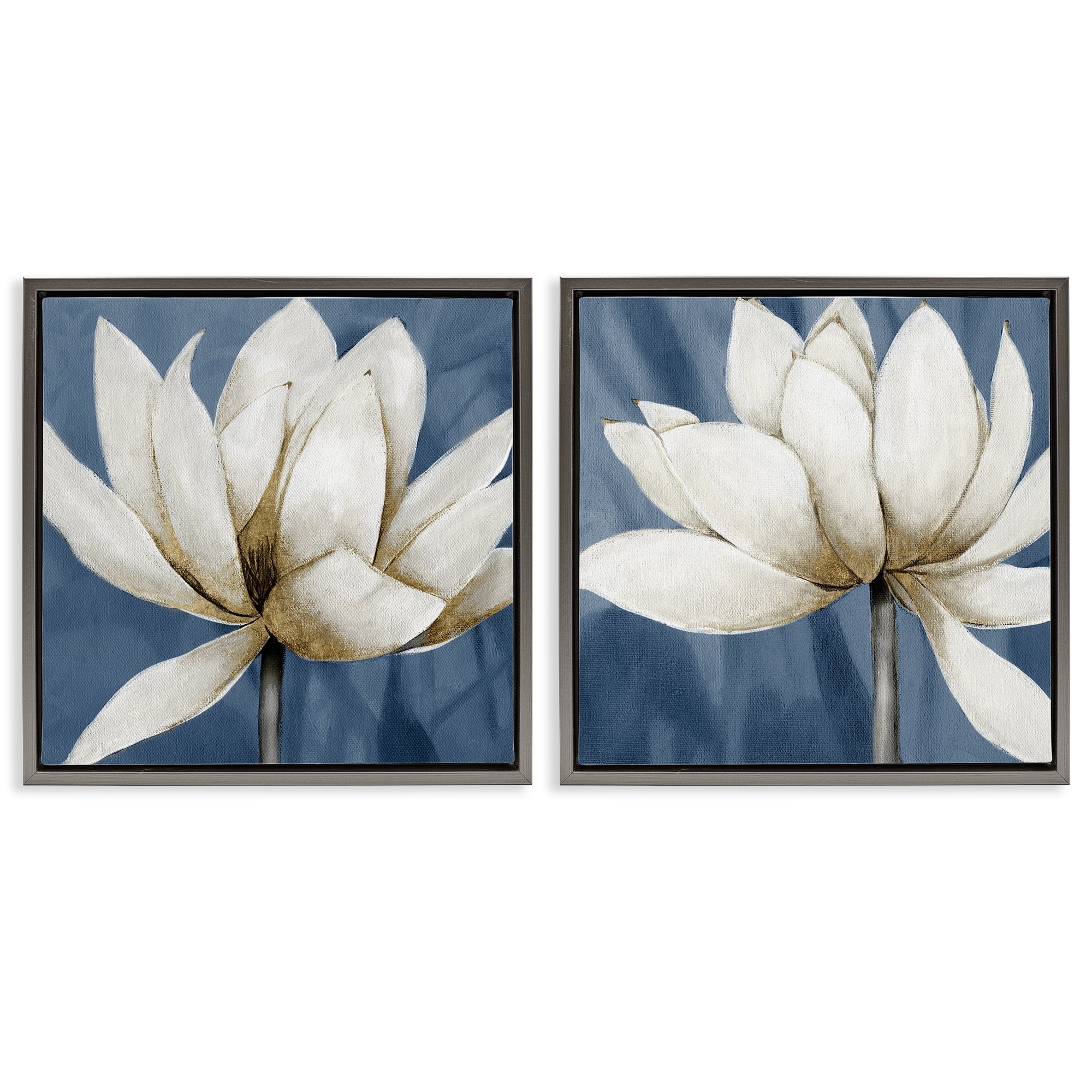 Stupell Industries Traditional Floral Falling Petals Plants & Flowers Painting Gray Floater Framed Canvas Art Print Wall Art, 18 x 18, Set of 2
