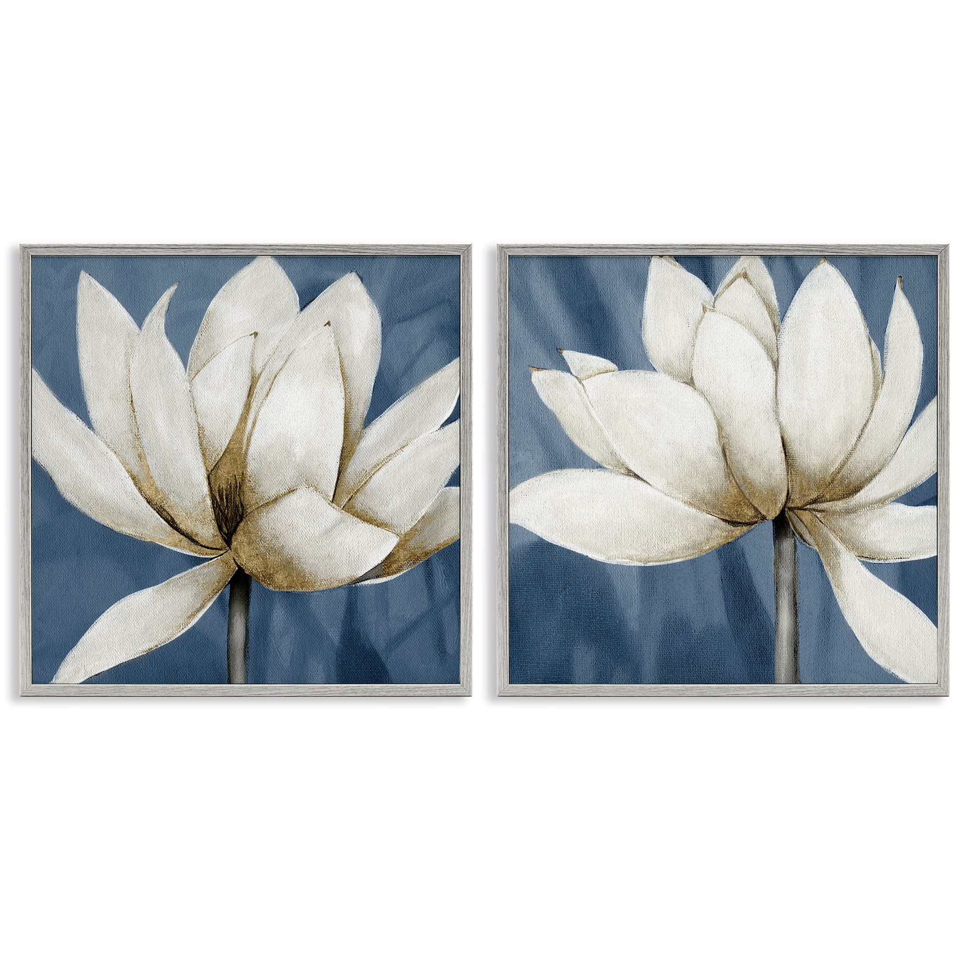 Stupell Industries Traditional Floral Falling Petals Plants & Flowers Painting Gray Framed Art Print Wall Art, 12 x 12, Set of 2