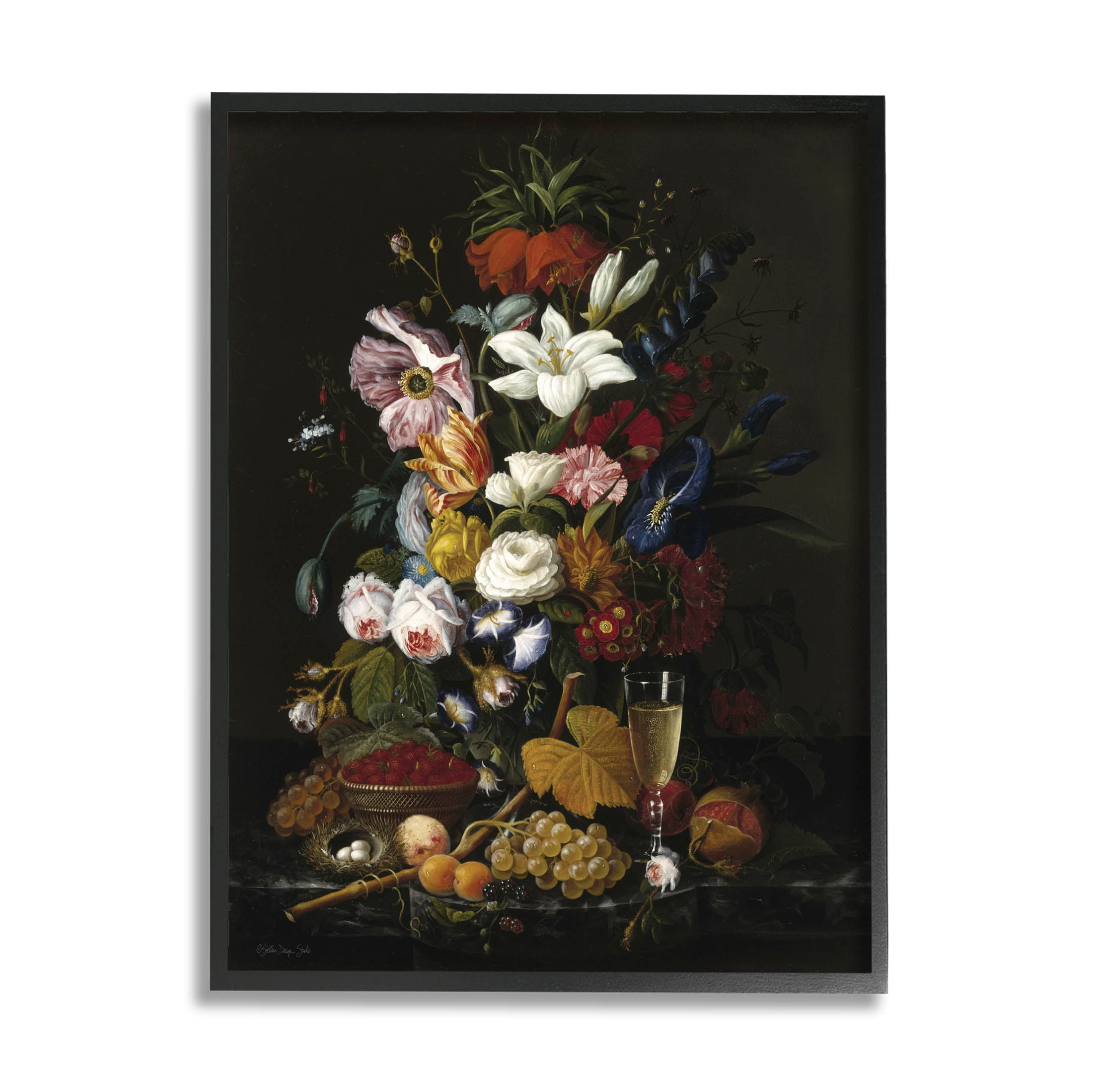 Stupell Industries Traditional Floral Goblet Still Life Painting Black Framed Art Print Wall Art, Design by Stellar Design Studio