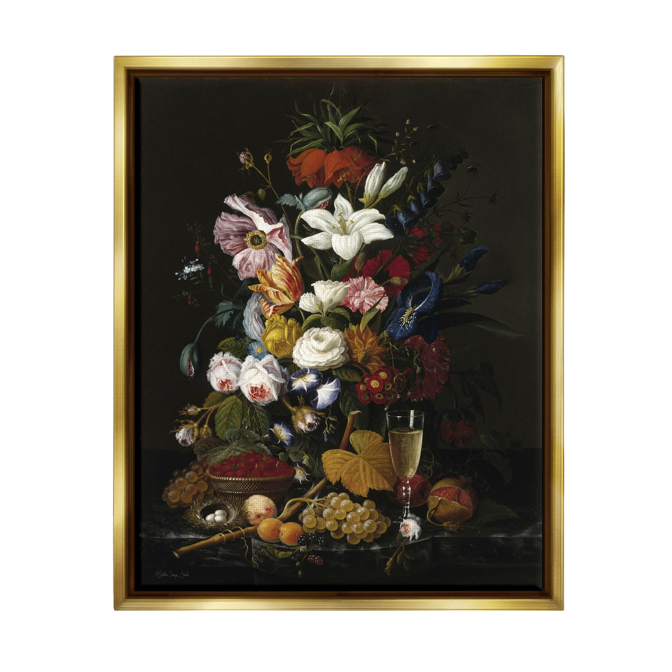 Stupell Industries Traditional Floral Goblet Still Life Painting Metallic Gold Floating Framed Canvas Print Wall Art, Design by Stellar Design Studio
