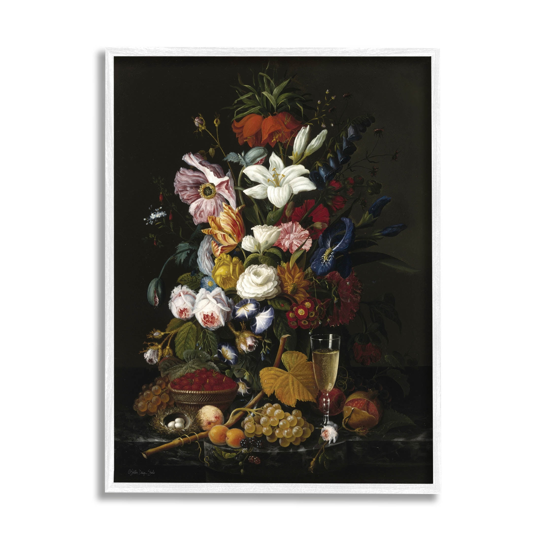 Stupell Industries Traditional Floral Goblet Still Life Painting White Framed Art Print Wall Art, Design by Stellar Design Studio