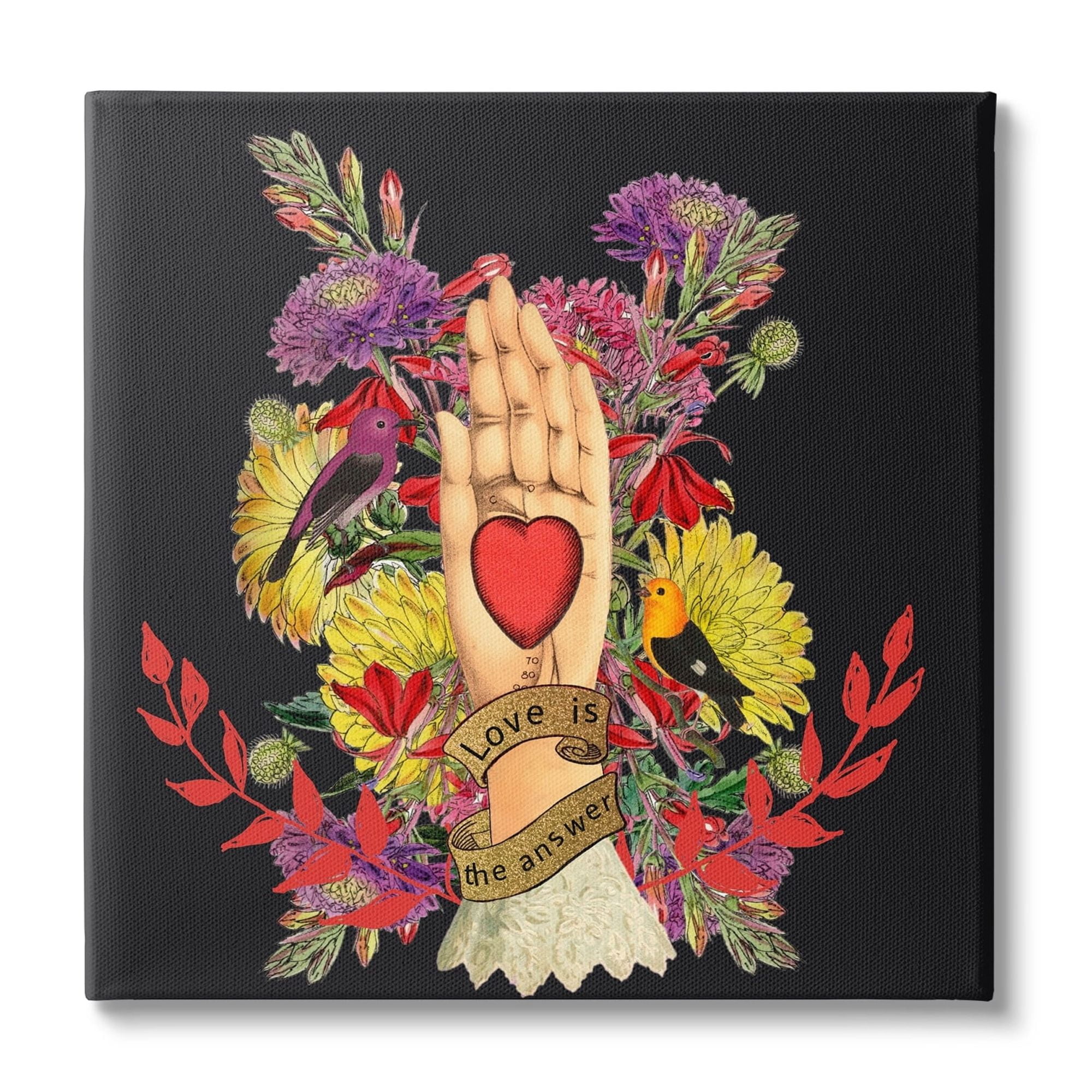 Stupell Industries Traditional Floral Motif Heart Palm Love Phrase Canvas Wall Art, 17 x 17, Design by Erika C. Brothers
