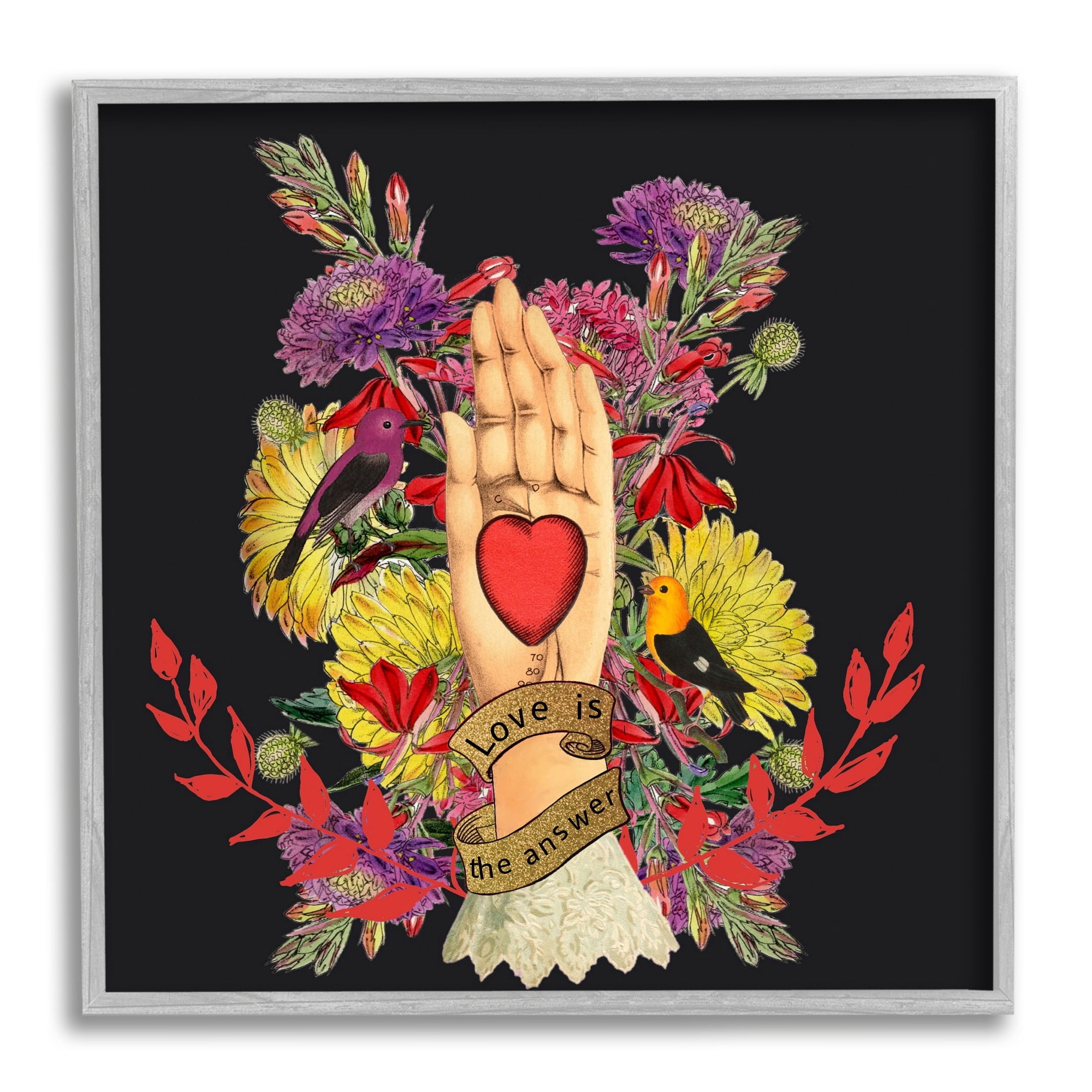 Stupell Industries Traditional Floral Motif Heart Palm Love Phrase Framed Wall Art, 24 x 24, Design by Erika C. Brothers
