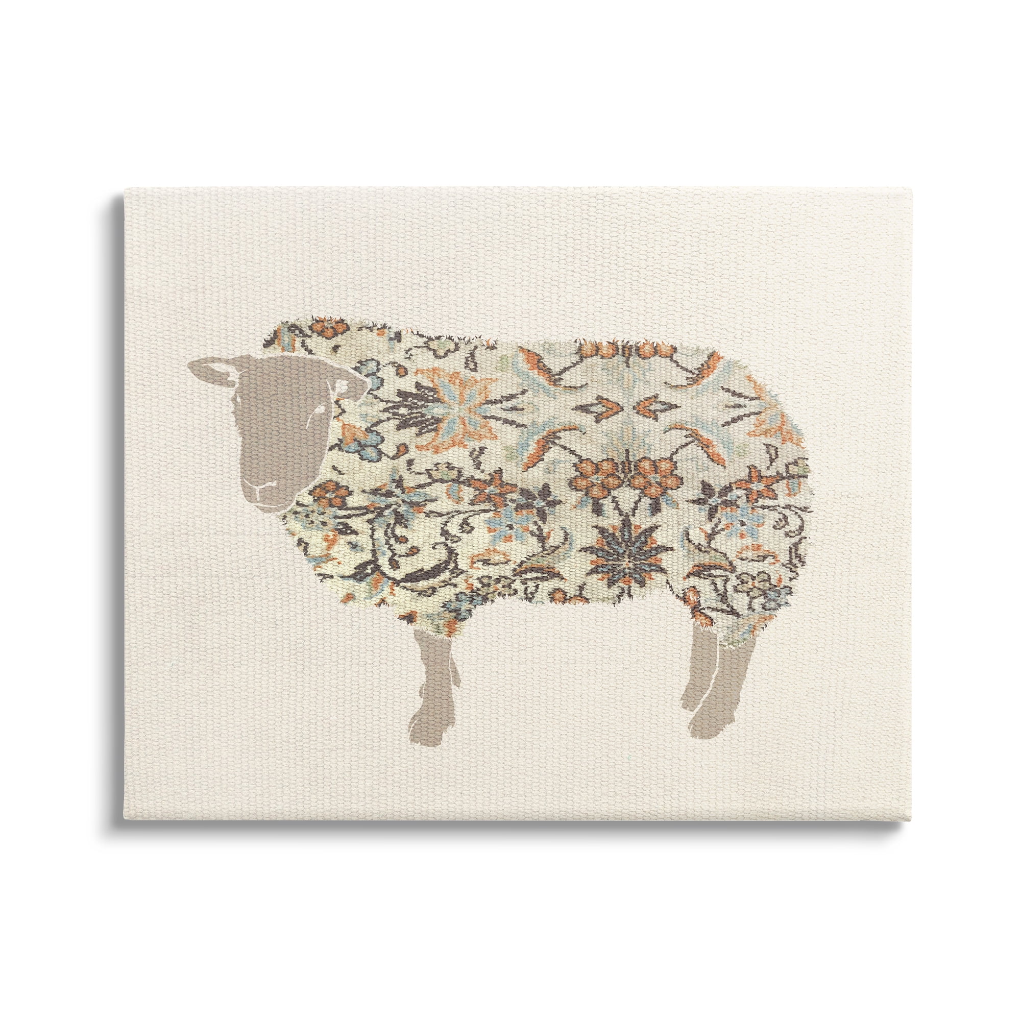 Stupell Industries Traditional Floral Pattern Sheep Animals & Insects Painting Gallery Wrapped Canvas Print Wall Art, 48 x 36