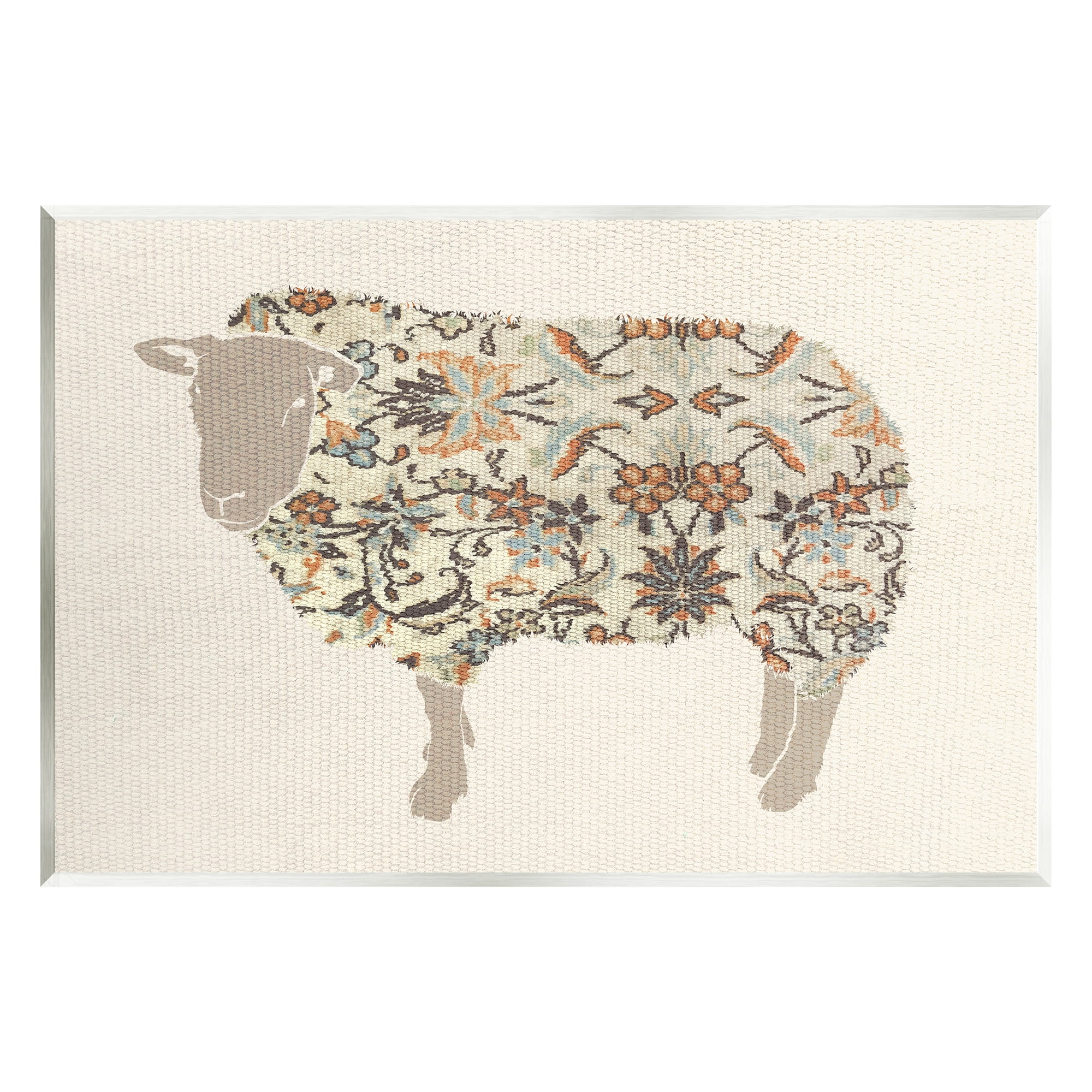 Stupell Industries Traditional Floral Pattern Sheep Animals & Insects Painting Unframed Art Print Wall Art, 19 x 13