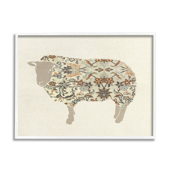 Stupell Industries Traditional Floral Pattern Sheep Animals & Insects Painting White Framed Art Print Wall Art, 14 x 11