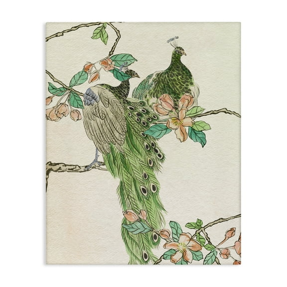 Stupell Industries Traditional Floral Peacock Animals & Insects Painting Gallery Wrapped Canvas Art Print Wall Art, 16 x 20