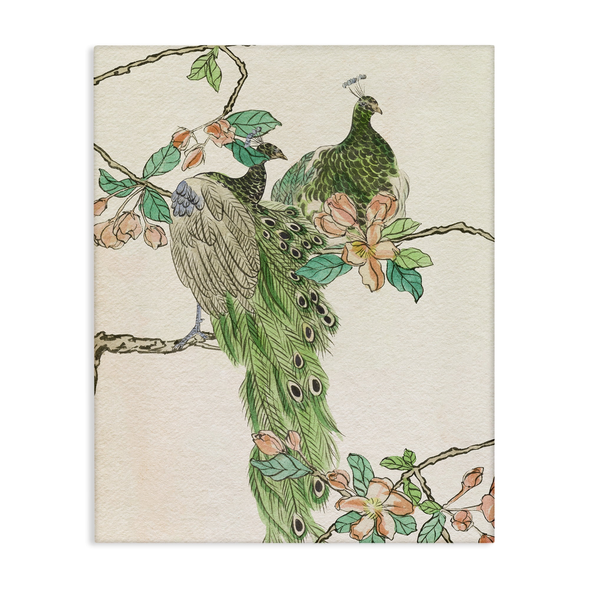 Stupell Industries Traditional Floral Peacock Animals & Insects Painting Gallery Wrapped Canvas Art Print Wall Art, 30 x 40