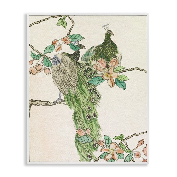 Stupell Industries Traditional Floral Peacock Animals & Insects Painting White Framed Art Print Wall Art, 16 x 20