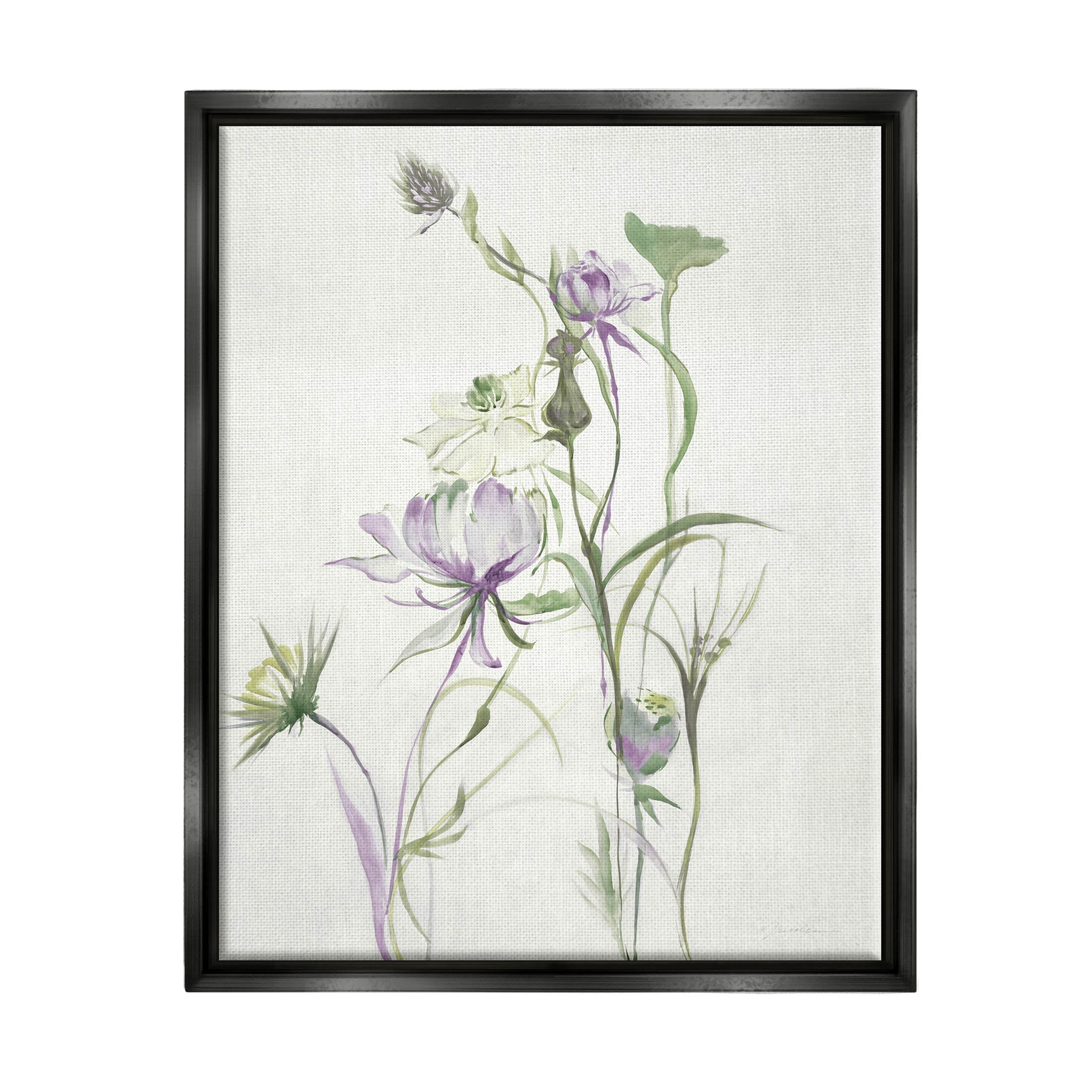 Stupell Industries Traditional Floral Sprouting Buds Graphic Art Jet Black Floating Framed Canvas Print Wall Art, Design by Liz Jardine