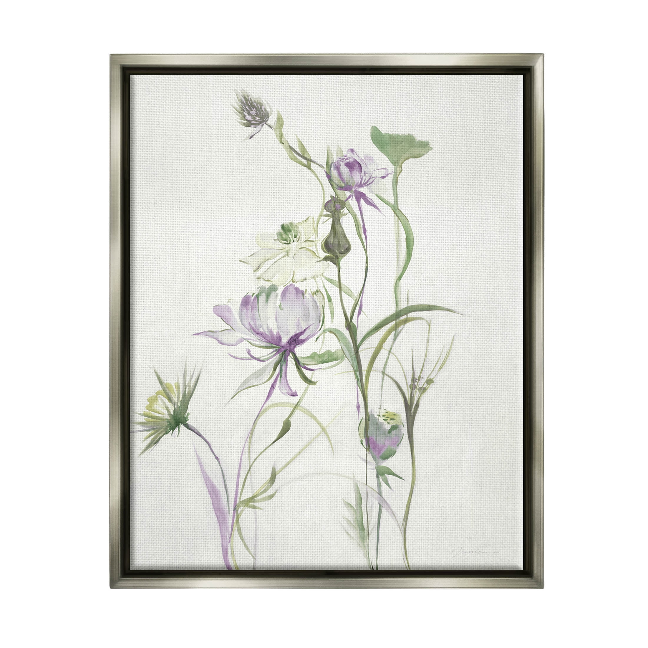 Stupell Industries Traditional Floral Sprouting Buds Graphic Art Luster Gray Floating Framed Canvas Print Wall Art, Design by Liz Jardine