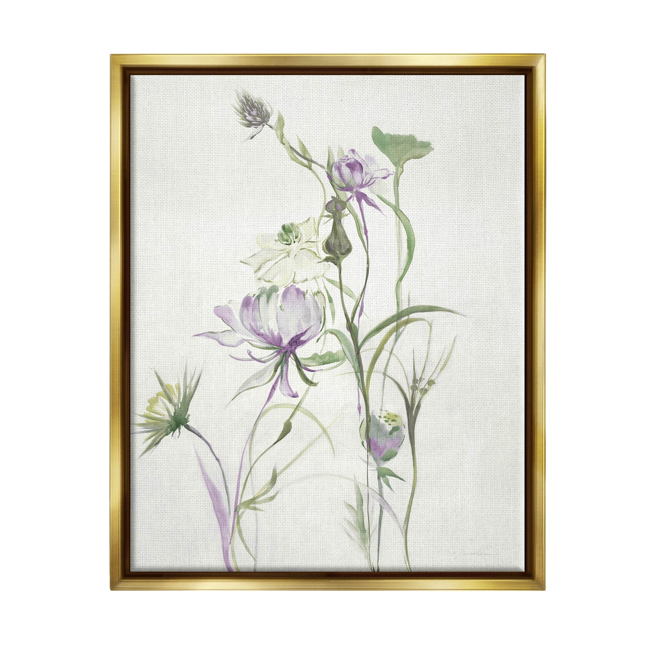 Stupell Industries Traditional Floral Sprouting Buds Graphic Art Metallic Gold Floating Framed Canvas Print Wall Art, Design by Liz Jardine