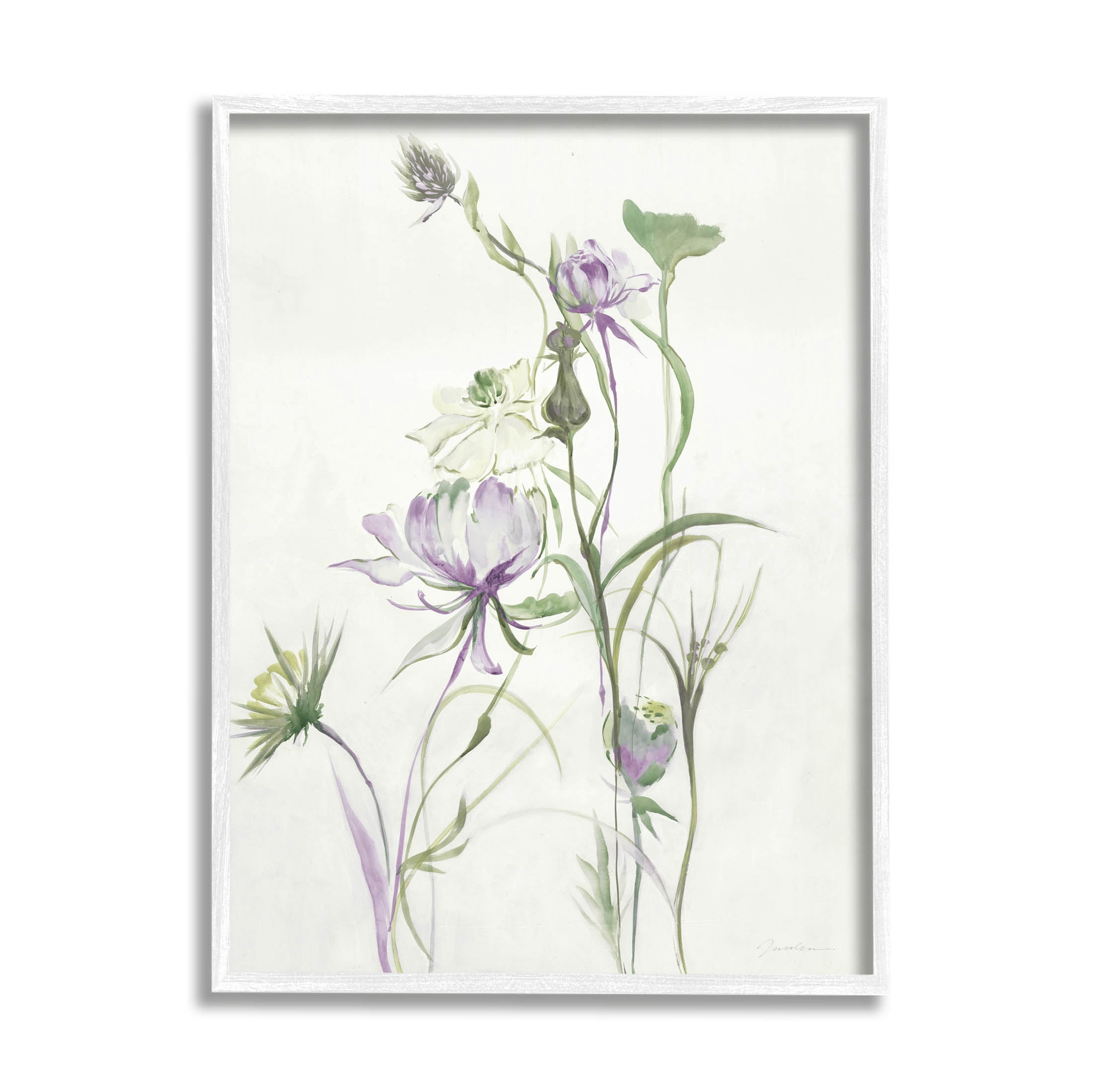 Stupell Industries Traditional Floral Sprouting Buds Graphic Art White Framed Art Print Wall Art, Design by Liz Jardine