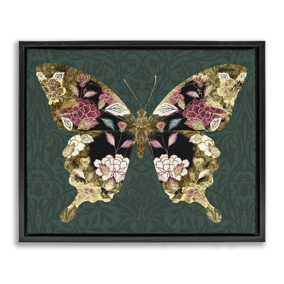 Stupell Industries Traditional Florals Butterfly Animals & Insects Painting Black Floater Framed Canvas Art Print Wall Art, 21 x 17