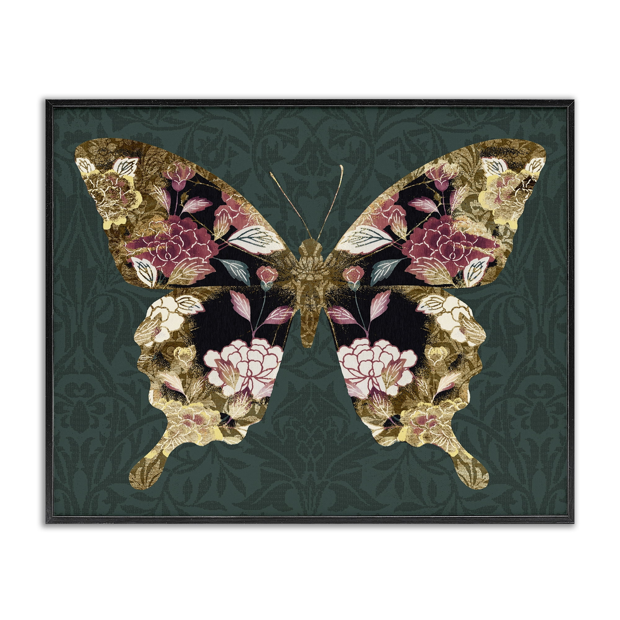 Stupell Industries Traditional Florals Butterfly Animals & Insects Painting Black Framed Art Print Wall Art, 20 x 16