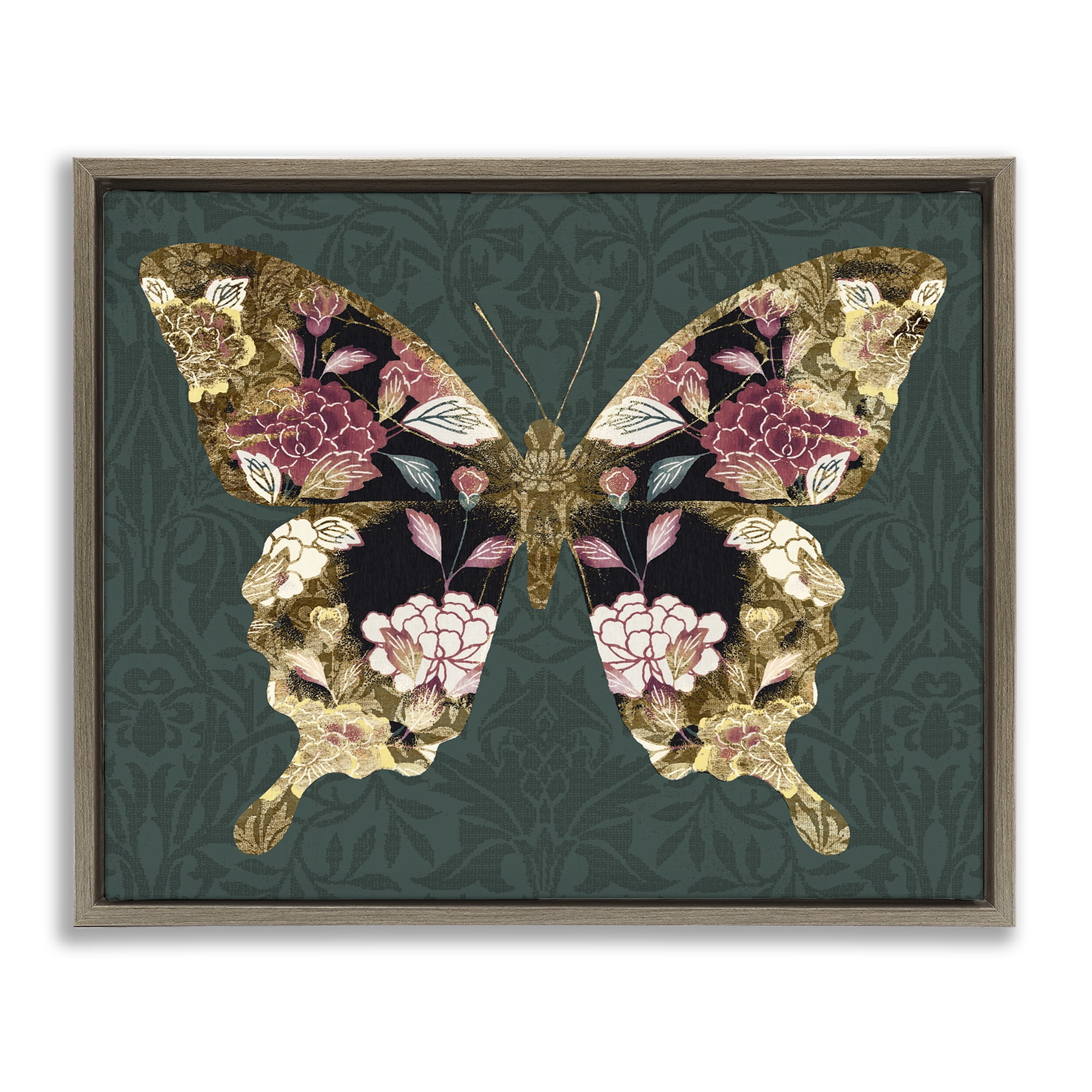 Stupell Industries Traditional Florals Butterfly Animals & Insects Painting Brown Floater Framed Canvas Art Print Wall Art, 21 x 17