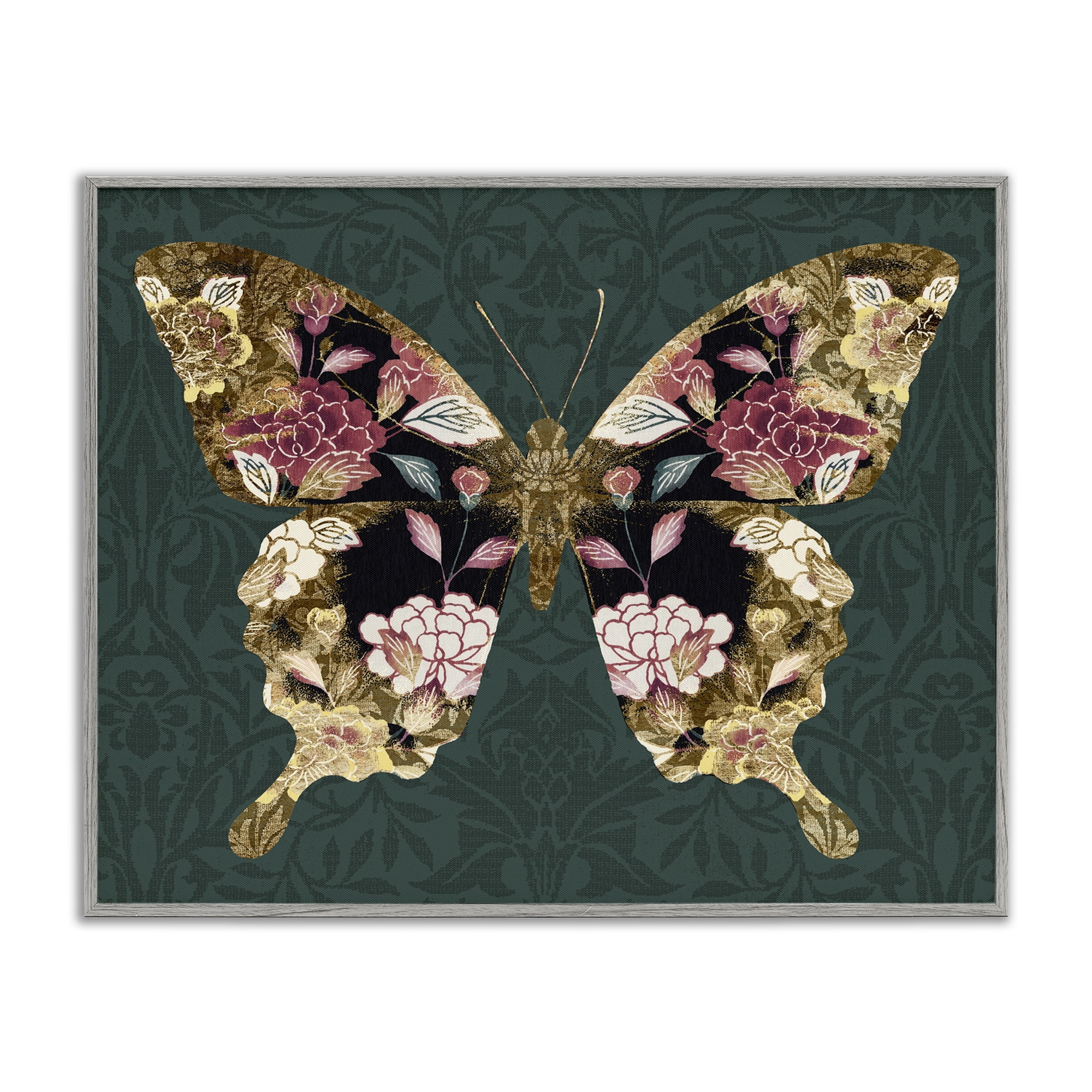 Stupell Industries Traditional Florals Butterfly Animals & Insects Painting Gray Framed Art Print Wall Art, 14 x 11