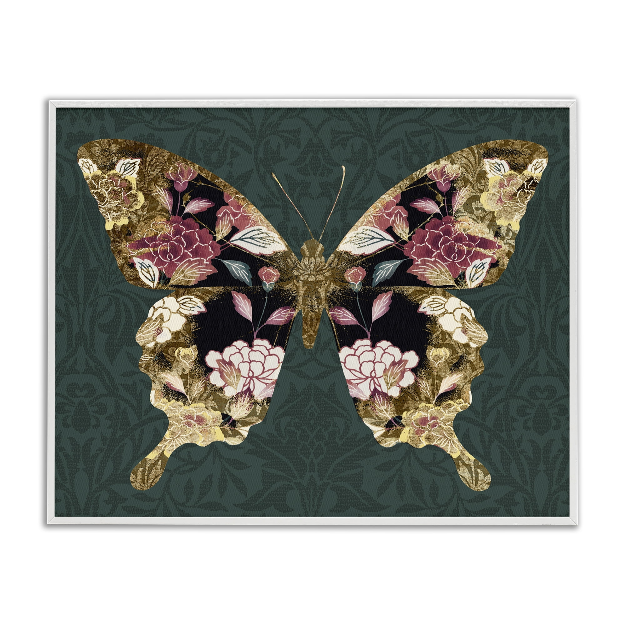Stupell Industries Traditional Florals Butterfly Animals & Insects Painting White Framed Art Print Wall Art, 20 x 16